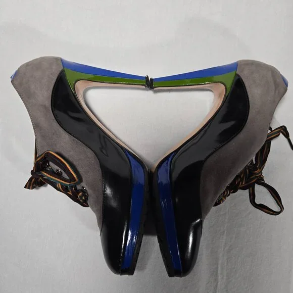 Rare ITALY Vintage PAUL SMITH Old Stock Lace Up Platform Heels Oxfords Size 8.5. - Picture 9 of 17